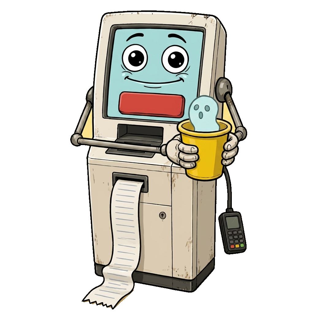 Kiosk holding a cup with a small ghost asset preview