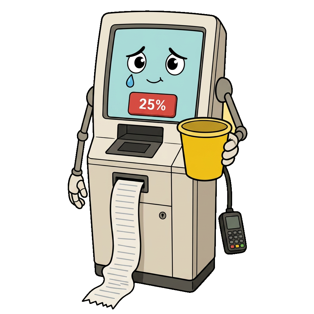 Crying self-checkout kiosk asking for a 25 percent tip